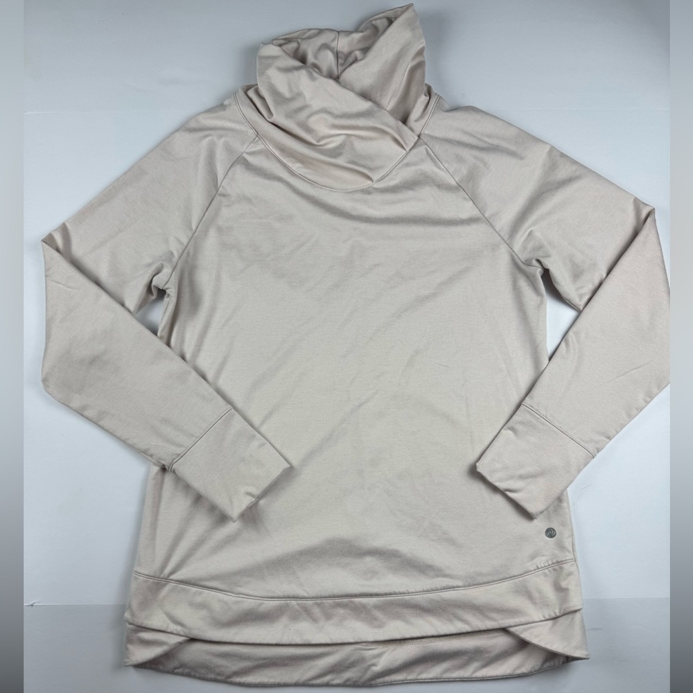 Apana crossover Mockneck Yoga long sleeve sweatshirt in tan size large